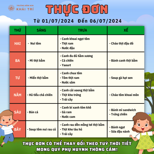 Thực Đơn Tuần Mới (Từ 01/07/2024 - 06/07/2024)